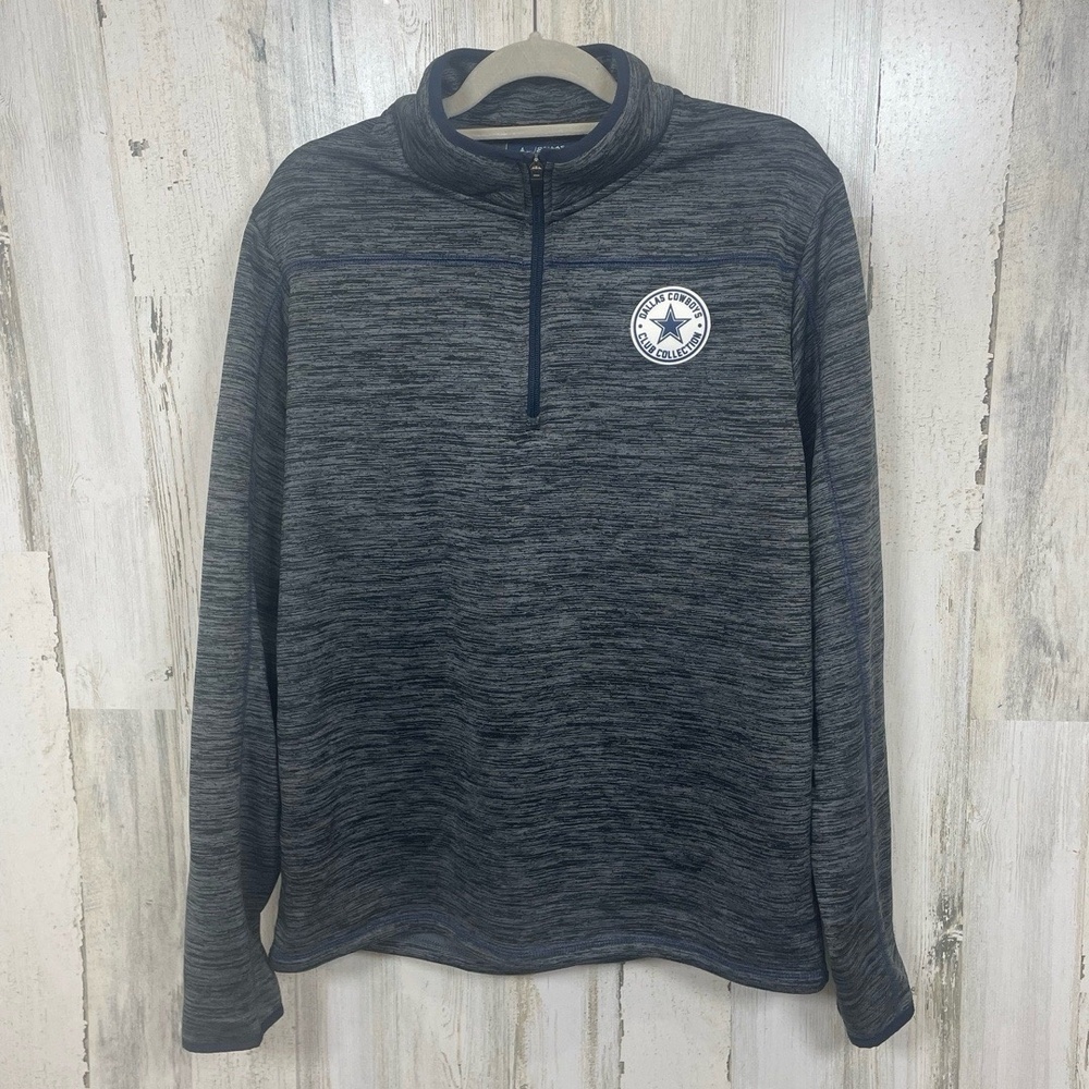 Dallas Cowboys Pullover Mens‎ Large Gray Blue Quarter-Zip Athletic NFL Fanwear